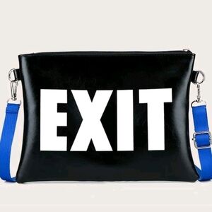 Black and Blue Crossbody Bag with EXIT Print